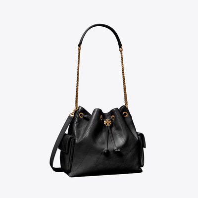 Charlie Quilted Suede Drawstring Shoulder Bag