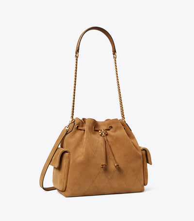 Charlie Quilted Suede Drawstring Shoulder Bag