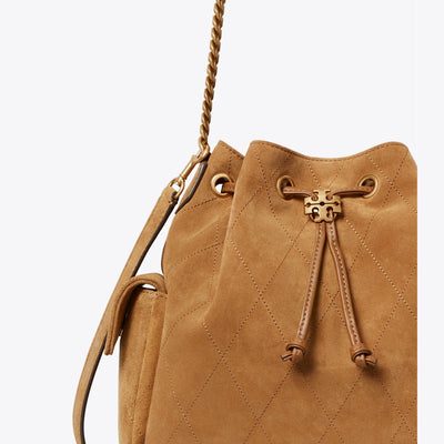 Charlie Quilted Suede Drawstring Shoulder Bag