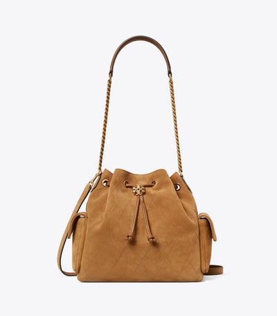 Charlie Quilted Suede Drawstring Shoulder Bag
