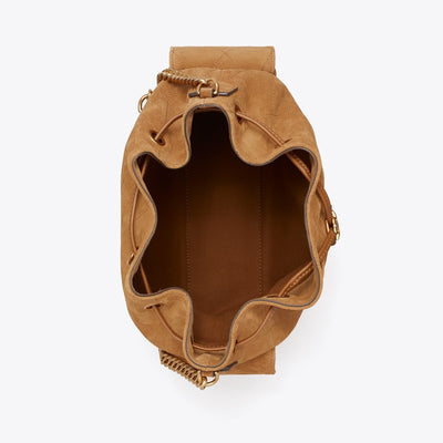 Charlie Quilted Suede Drawstring Shoulder Bag