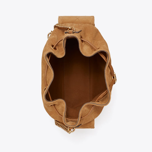 Charlie Quilted Suede Drawstring Shoulder Bag