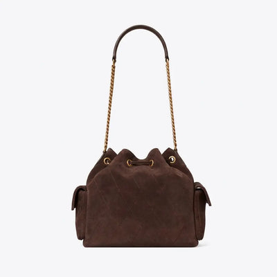Charlie Quilted Suede Drawstring Shoulder Bag